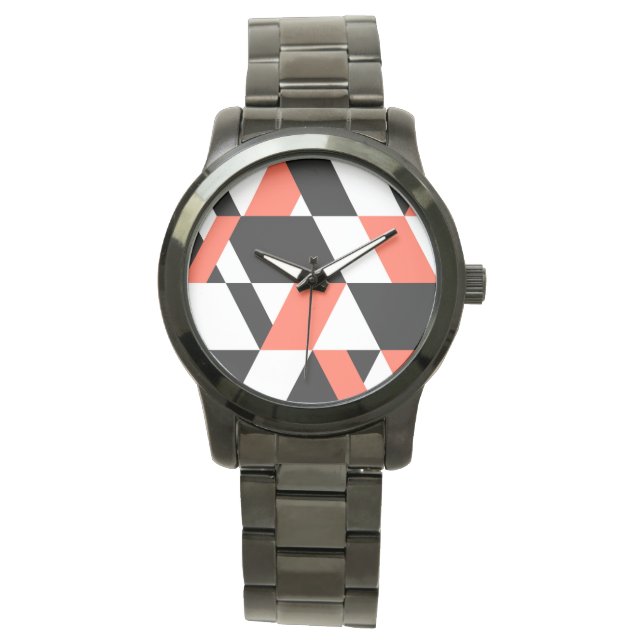Red-black, modern, trendy, urban geometric design watch (Front)