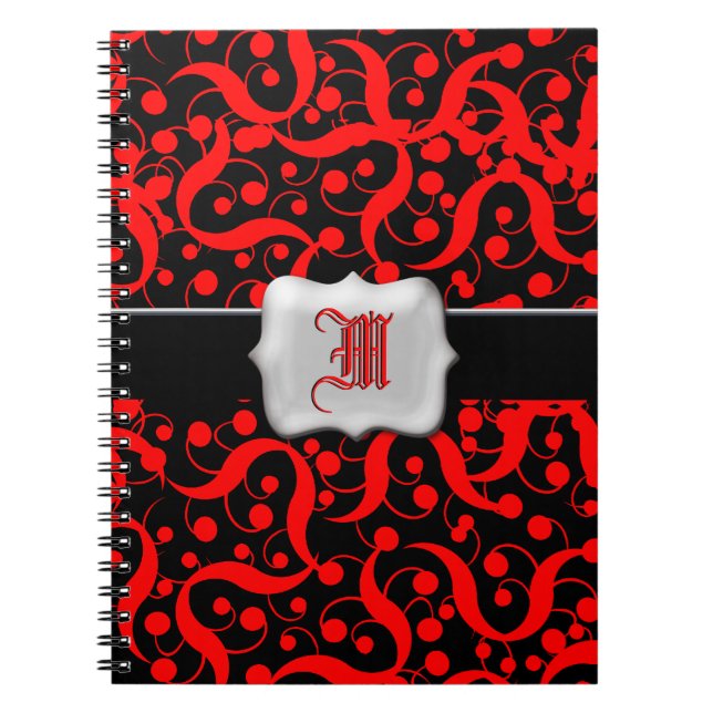 Red black monogram customizable girls notebook (Front)