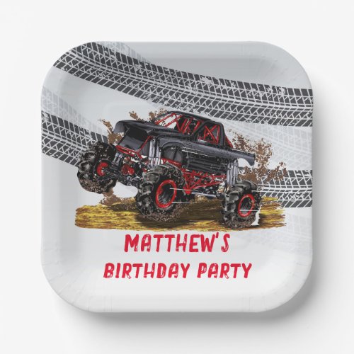 Red Black Monster Truck Birthday Party Paper Plates