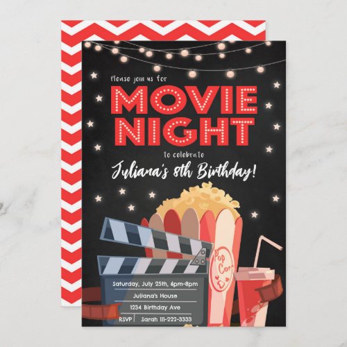 Red Black Movie Night Birthday Invitation