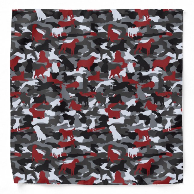 Red Black Multi Dog & Bone Camo Printed Bandana (Front)