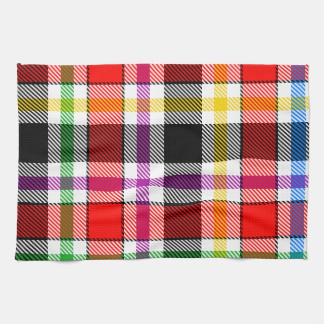Red Black Multicolour Flannel Plaid Tartan Design Kitchen Towel (Horizontal)