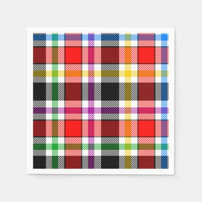 Red Black Multicolour Flannel Plaid Tartan Design Napkins (Front)