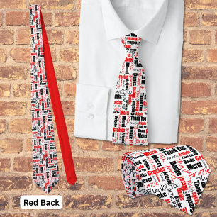 Red Black Multilingual Grateful Typography Collage Neck Tie