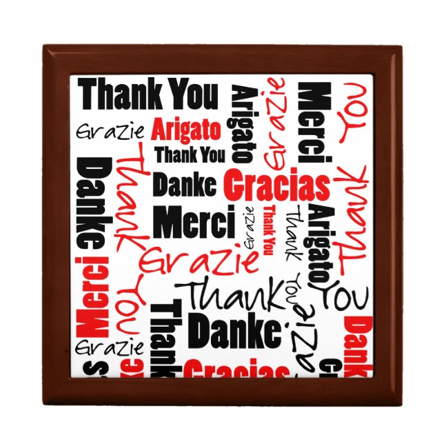 Red Black Multilingual Thank You Typography Keepsake Box (Front)