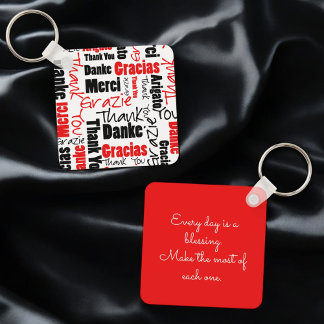 Red Black Multilingual "Thank You" Typography Keychain