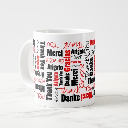 Red Black Multilingual Thank You Word Cloud Large Coffee Mug