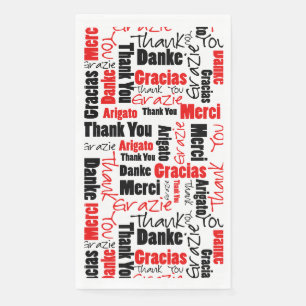 Red Black Multilingual Thanks Typography Collage Paper Guest Towels