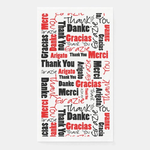 Red Black Multilingual Thanks Typography Collage Paper Guest Towels