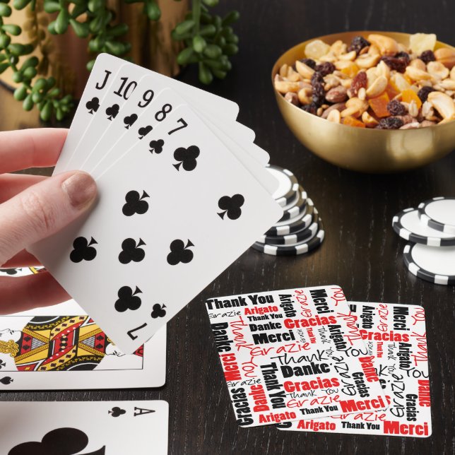 Red Black Multilingual Typography Thank You Poker Cards (In Situ)
