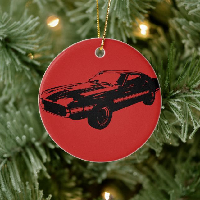Red Black Muscle Car Silhouette Ornament (Tree)