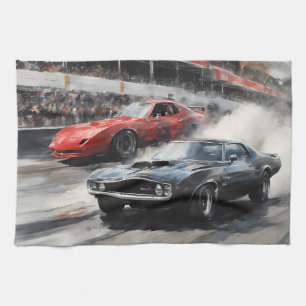 Red & Black Muscle cars  Kitchen Towel