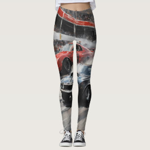 Red & Black Muscle cars  Leggings