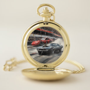 Red & Black Muscle cars  Pocket Watch