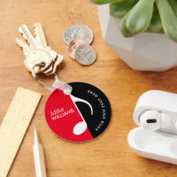 Red Black Music Symbol on Keychain with Name