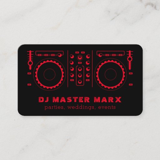 Customizable Red Black Music Turntable Disk Jockey DJ Business Card
