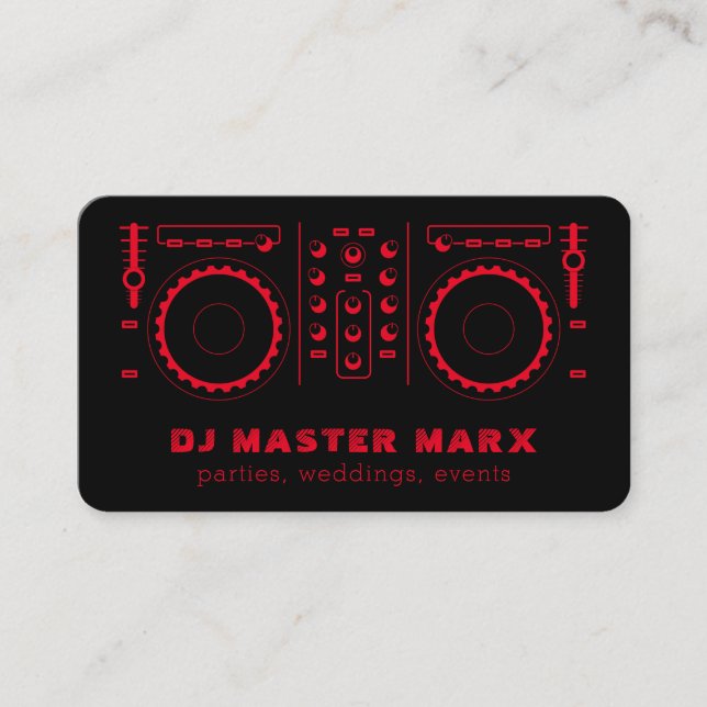 Red Black Music Turntable Disk Jockey DJ Business Card (Front)