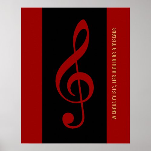 red black musical note treble clef poster