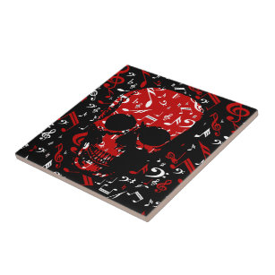 Red Black Musical notes skull Ceramic Tile