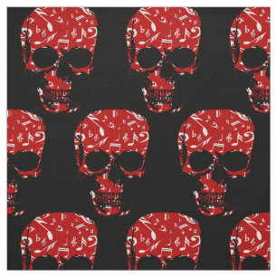 Red Black Musical notes skull Fabric