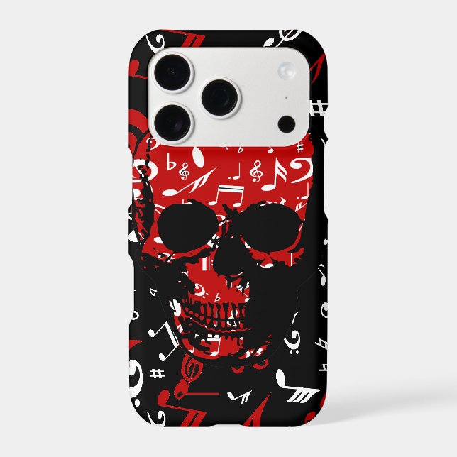 Red Black Musical notes skull Iphone Case (Back)