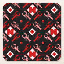 Red &amp; Black Nautical Monogram &amp; Lobster Sea Life Square Paper Coaster