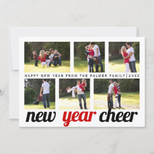 Red, black New Year Cheer six photo collage 2024 Holiday Card