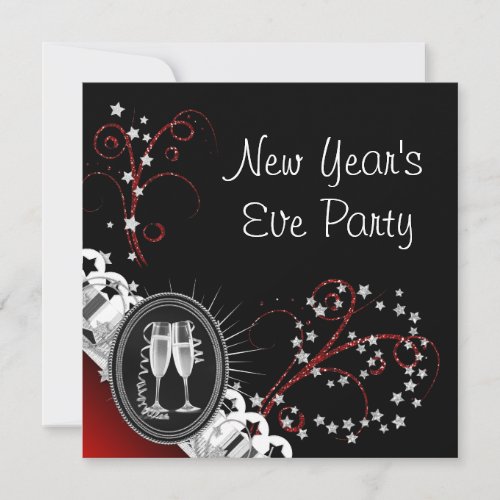 Red Black New Years Eve Party Invitations