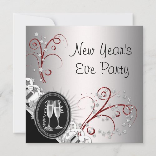 Red Black New Years Eve Party Invitations