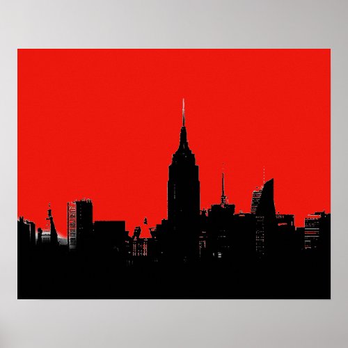 Red Black New York City Silhouette Pop Art Poster