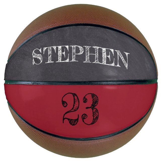 RED Black Number Chalkboard etching Named Basketball (Front)