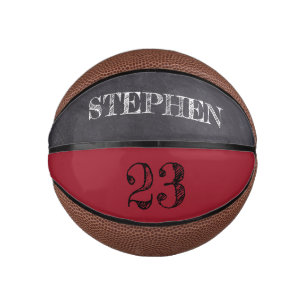 RED Black Number Chalkboard etching Named Mini Basketball