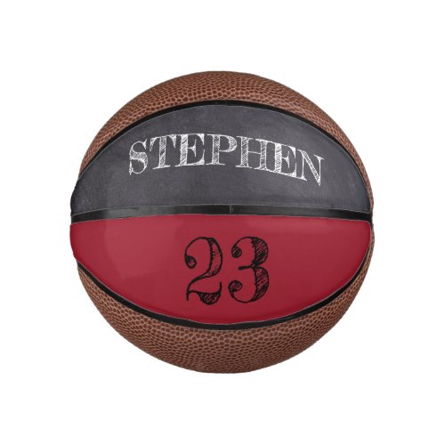 RED Black Number Chalkboard etching Named Mini Basketball