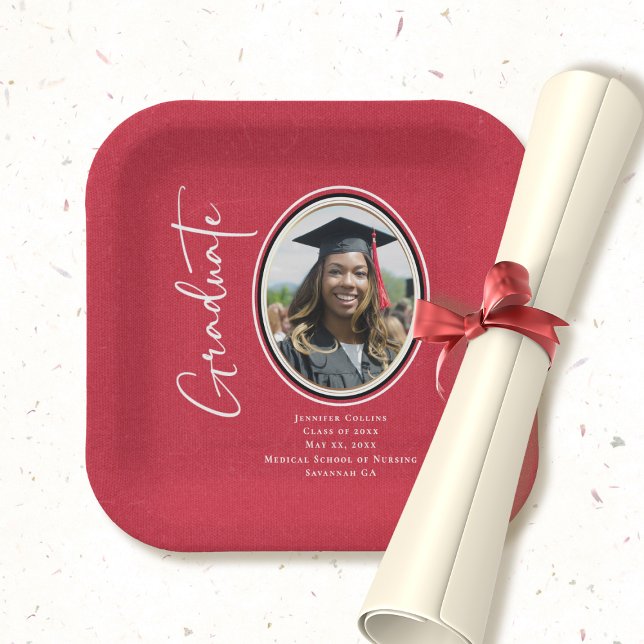 Red Black Nurse Graduate Script Minimal Photo  Paper Plates (Creator Uploaded)