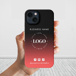 Red Black Ombre Business Logo &amp; Social Media iPhone 13 Case