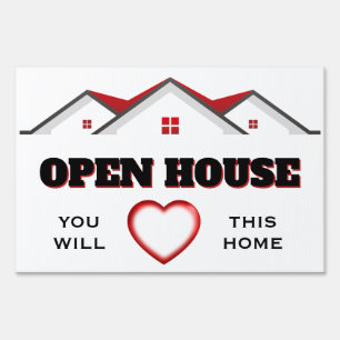 Red Black Open House Real Estate Yard Sign