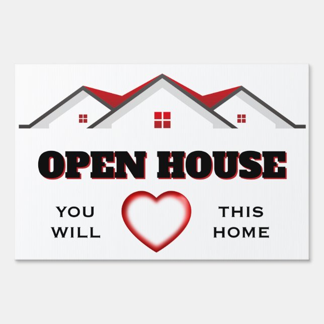 Red Black Open House Real Estate Yard Sign (Front)