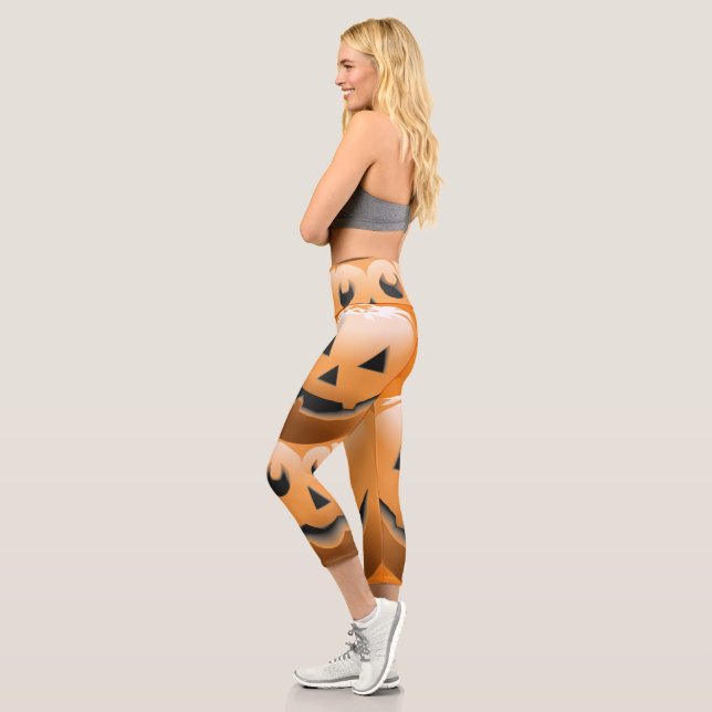 red black orange pumpkins halloween capri leggings (Left)