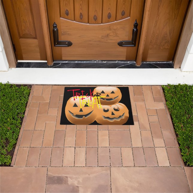 red black orange pumpkins halloween doormat (Outdoor)