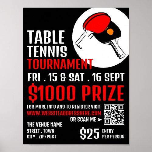 Red  Black Paddles Table Tennis Tournament Poster