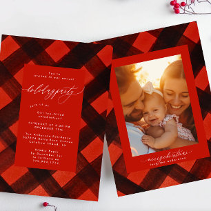 Red Black Paint Plaid Christmas Holiday Party Invitation