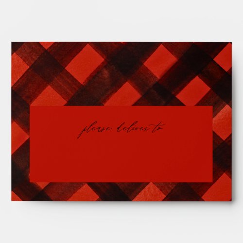 Red Black Paint Plaid Christmas Return Address Envelope