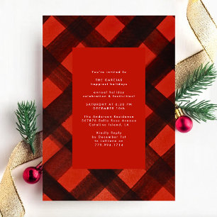 Red Black Painted Plaid Christmas Holiday party Invitation