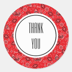 Red Black Paisley Bandana Print Personalized Classic Round Sticker