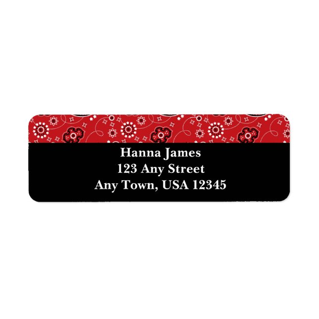 Red Black Paisley Bandana Print Personalized Label (Front)