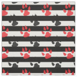 Red Black Paw claw On Black White Stripes Fabric