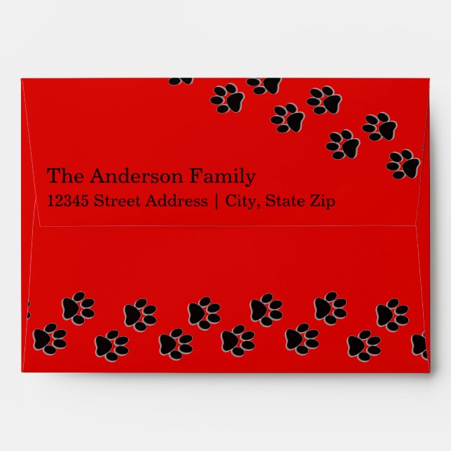 Red/Black Paw Print - Envelope (Back (Top Flap))