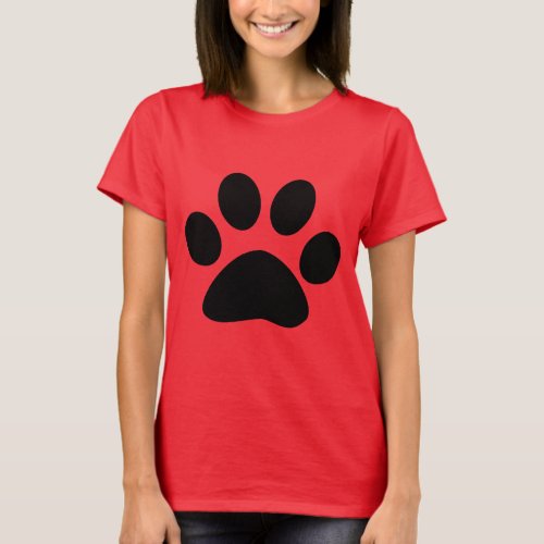 Red Black Paw Print Pattern Cute Modern Stylish T_Shirt