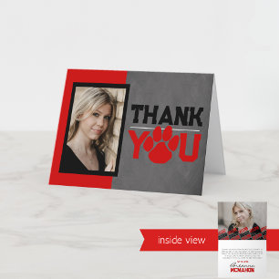 Red & Black Pawprint Graduation Folding 2 Photo Letterpress Thank You Card