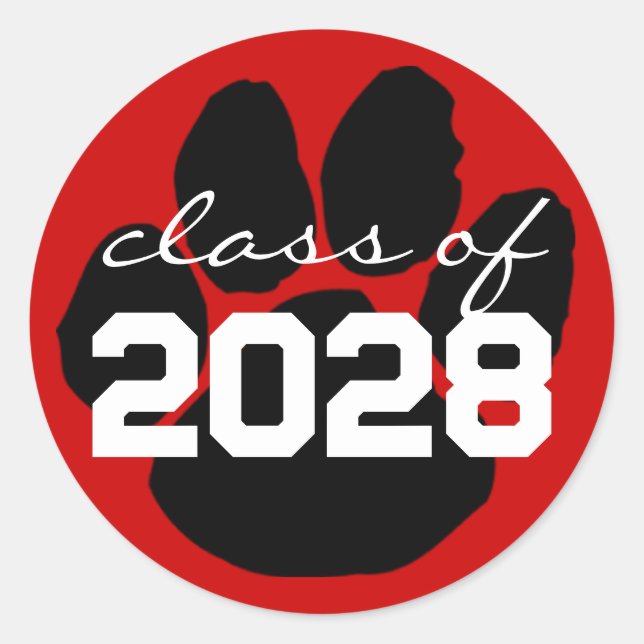 Red & Black Pawprint Graduation Round Stickers (Front)